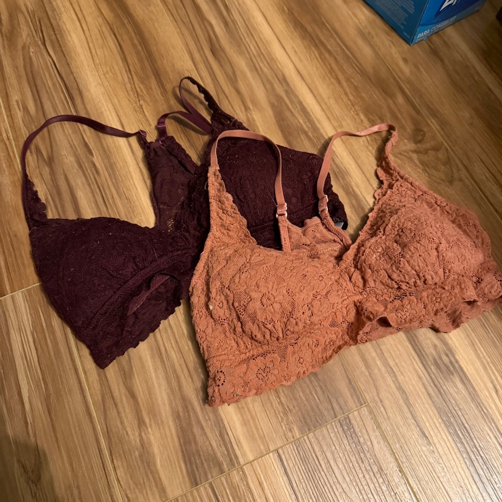 Aerie Lace Bralette Set in Burgundy and Rust